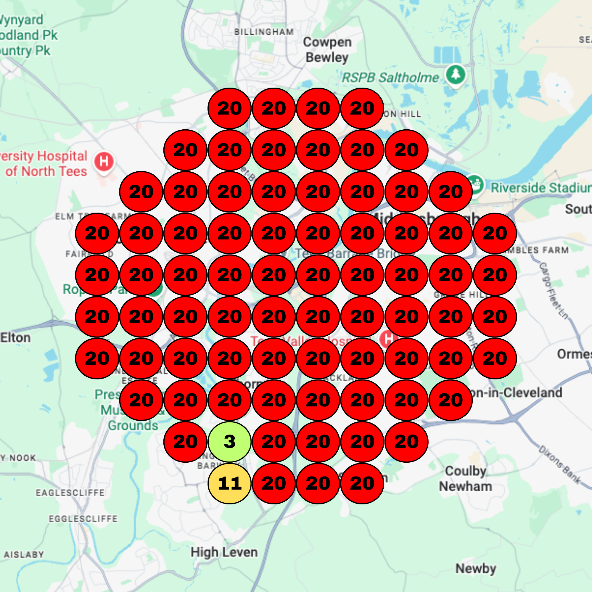 Local keyword ranking map for Middlesbrough
